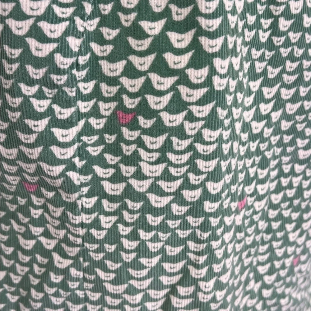 Boden - Hannah Corduroy Quarter Sleeve Green And Pink Bird Print Midi Dress 4R